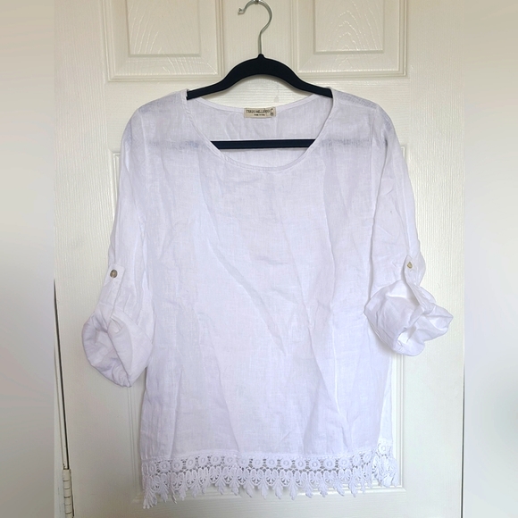 Terzo Millennio Women's White Linen Long Sleeve Top Made in Italy - Picture 1 of 6